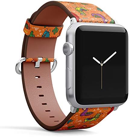Кожена гривна с чертеж (мексиканска пустынная алпака, лама и кактус) за Apple Watch Серия 4/3/2/1 поколение, подмяна на ремъците iWatch 38