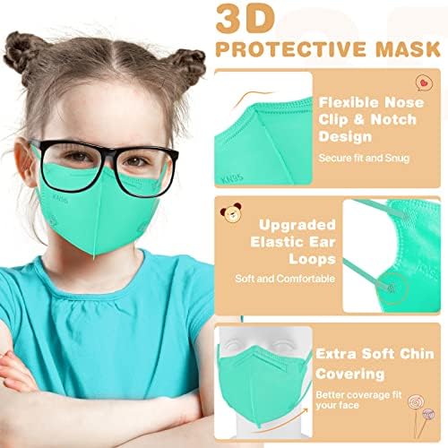 Детски маска XDX Kids KN95, 100 опаковки за еднократна употреба, маски за лице в индивидуална опаковка 5 Слоя разноцветни маски KN95