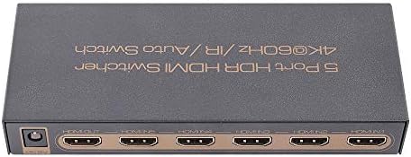 5-портов HDR HDMI превключвател, 5 входове HDMI Обръщат към 1 HDMI изход, Поддръжка на 4K @ 60Hz UHD, HDCP 2.2, HDMI 2.0 Метален корпус