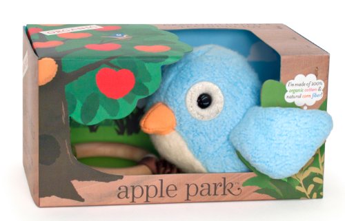 Детска играчка за никнене на млечни зъби Apple Park-Crawling Blue Birdie - Гипоаллергенная, от Органичен памук, Бамбуковое пръстен