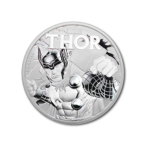 2018 TV Tuvalu Сребърна монета от серията Тор Марвел с тегло 1 унция, Лъскава, без да се прибягва, със сертификат за автентичност от CoinFolio