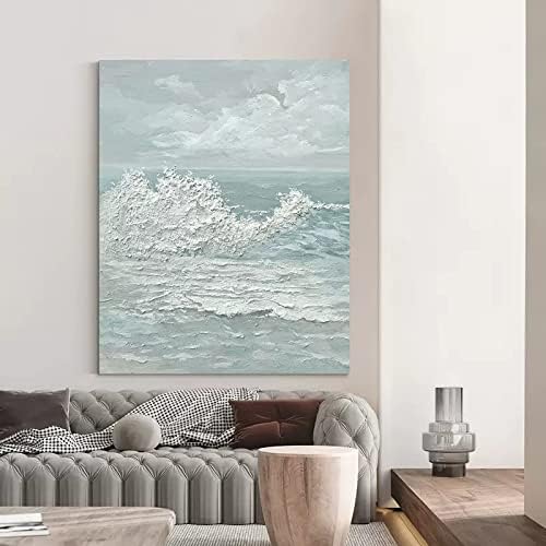 Картини с маслени бои JFNISS Ръчно рисувани - Модерен минималистичен абстрактен син океан вълна oil рисувани на Платно Модерна Грация