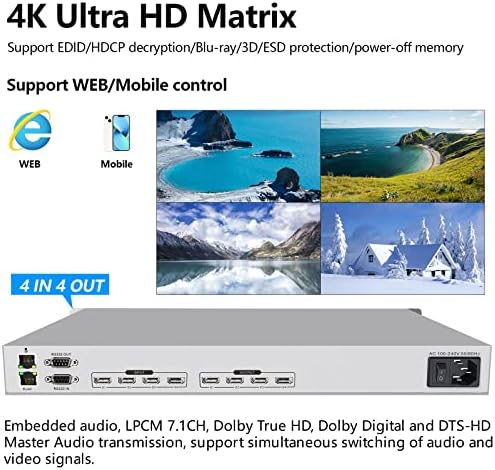 матричен превключвател HDMI 4x4 4K при честота 30 Hz, инсталиране на багажник на матричен превключвател HDMI 4x4 Поддържа стандарта