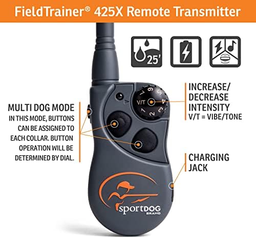 Дистанционно треньор SportDog Brand 425X с допълнителен ошейником - Тренирайте 2 кучета - Електронни нашийници на разстояние 500 метра от статичен,