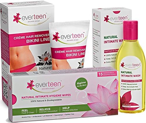 Комплект за интимна хигиена Everteen, състоящ се от Крем за епилация на Бикини линията, средства за измиване на Everteen Intimate Natural