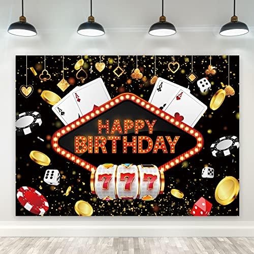 Riyidecor Казино в Лас Вегас Нощ честит Рожден Ден на Фона 7Wx5H Фута Полиестерен Плат Златна Монета Покер Зарове Фон за Снимки 30th 40th