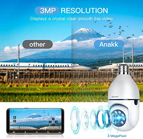 Камера за сигурност с крушка Anakk 360, 2K 3MP безжични домашни камера за видеонаблюдение с честота 2,4 Ghz, двупосочна