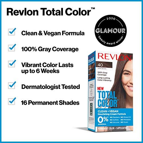 Трайна боя за коса Revlon, Устойчива боя за коса, Общ цвят със покритие седины, Чист и Вегетариански, 30 най-тъмни нюанси