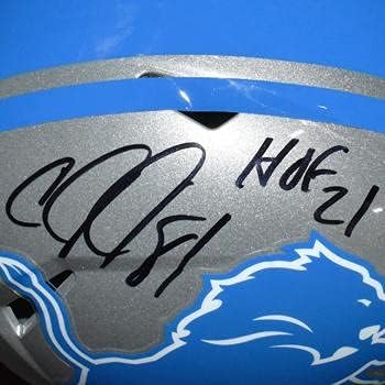 Пълен размер Копие на скоростно шлем HOF 21 с автограф Кэлвина Джонсън Detroit Lions Надпис HOF 21 - Ръчно подпис и удостоверяване