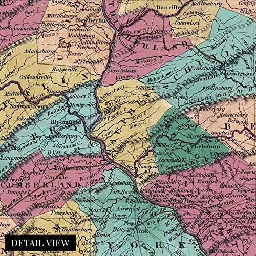 Историческа Реколта карта на щата Пенсилвания 1829 г. - Реколта карта с размер 24x36 инча, Рисунка на стената в Пенсилвания - Карта на щата