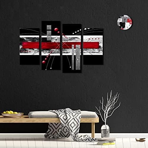 YPY Голям Черно-Червено Платно Стенно изкуство - 4 Панела Модерен Абстрактен Набор от Чертежи за Декорация на дома - Модерна