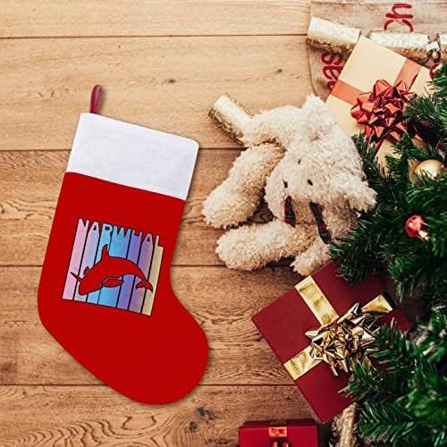 Реколта Коледни Чорапи Narwhal от Червено Кадифе, с Бял Пакет шоколадови Бонбони, Коледни Декорации и Аксесоари за вашето семейно Парти