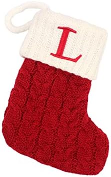 Коледни Чорапи с орнаменти Обратно в училище С Инициали, Големи Бродирани Букви, Възли Червено-Бели Коледни Чорапи За Украса на