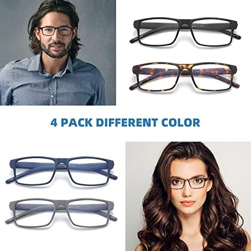 Очила за четене JAWSOCK, 4 опаковки, Блокиране на Синя Светлина за мъже и жени, Компютърни Ридеры в правоъгълна рамка с пружинным тръба