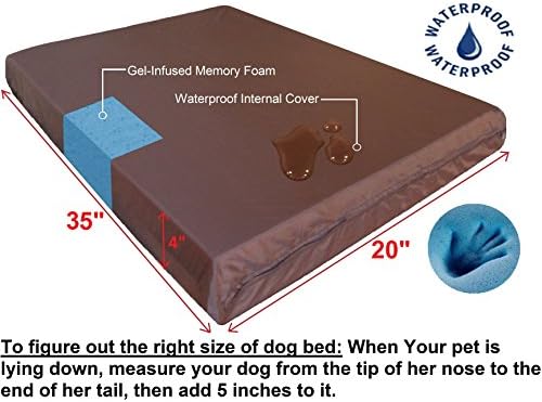 dogbed4less Ортопедична Гел Охлаждаща легло за кучета от пяна с памет ефект с Водоустойчива Подложка и Външния Трайни Джинсовым Калъф
