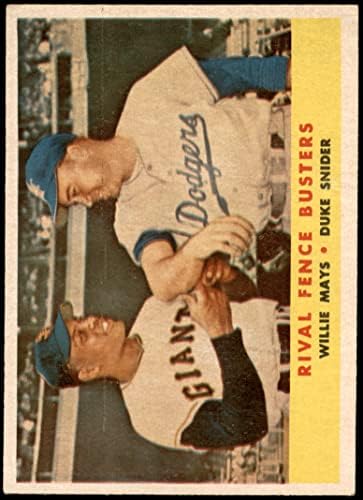 1958 Topps 436 Съперник Fence Busters Уили Мейс / Дюк Снайдер Лос Анджелис/Сан Франциско Доджърс/Джайентс (Бейзболна картичка) VG /EX+ Доджърс