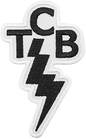 Нашивка Elvis TCB - Грижа за бизнеса - Черно-бяла - Осветление TCB - Шир за бродерия - Размер: 2,2 x 3,5 инча