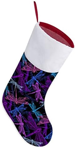 Цветни Стилизирани Коледни Чорапи с Стрекозами, Окачени Чорапи за Камината в Коледната Дървото с Къси Плюшени Белезници, Украса