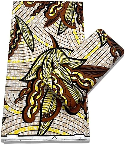 Плат с принтом под формата на африканския восъчни блок, 6 ярда плат Анкара, жълт натурален восък памук, африканска облекло за дамски