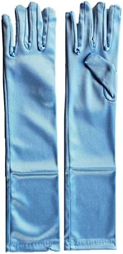 Сатенени ръкавици Aslana дължина 14 -15 до лакът за момичета 4-9 години, Cosplay Принцеса с цветя модел за момичета (# 06, светло синьо, 1 опаковка)