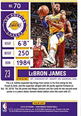 Баскетболно карта Леброн Джеймс Лос Анджелис Лейкърс 2019-20 Панини Contenders 70