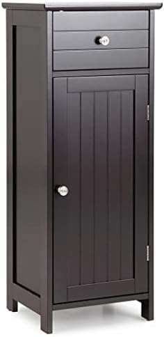 SXDS Дървена Открит Шкаф За Съхранение в Банята Органайзер с Чекмеджета Регулируеми Рафтове Кафяв Мебели За Баня