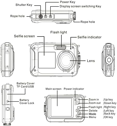 Подводни Цифров Фотоапарат, 10-Подножието Водоустойчив 48-Мегапикселова Камера с двойна екран Отпред и отзад, 16-Кратно Увеличение,