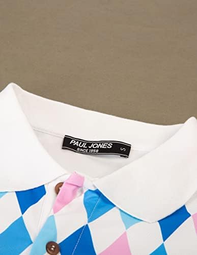PJ PAUL JONES Мъжка Риза с къси ръкави Performance Golf Риза с къси ръкави Argyle Риза с къси ръкави, Впитывающая Влагата Поло