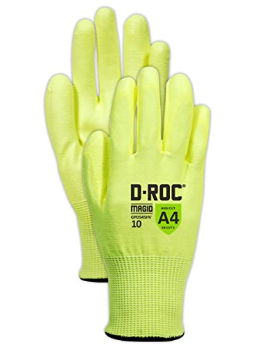Ръкавици MAGID GPD545HV8 D-ROC от смес от HPPE с изкуствена трева за дланите, Размер 8, в ярко жълт цвят (12 чифта)