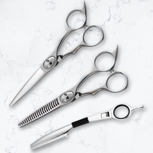 Ножици Saki Tachi Комплект ножица за подстригване на коса за професионалисти - Ножици за подстригване и филировки - Винт с черепа