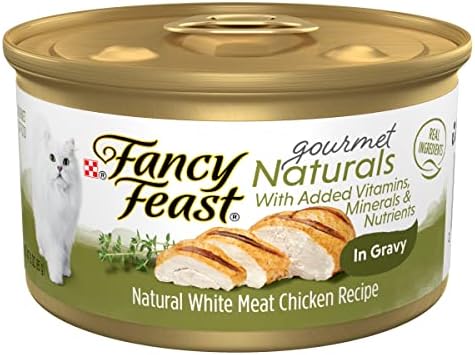 Мокра Храна за котки от Purina Fancy Feast Gourmet Naturals с бяло Месо и Пиле Рецепта за Сос за мокри котки - (12) Кутии по 3 унции