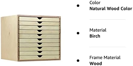 Шкаф с чекмеджета Печат-n с 10 отделни чекмеджета - Стандартен (не е подходящ за стелажи IKEA Kallax), цвят на естествено дърво