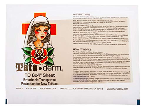 Tatu-Derm Sheet - 6 x 4 - Интензивна грижа за кожата след татуажа (3 лист)