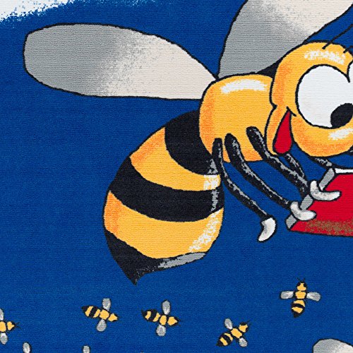 Водещите Килими Busy Bee с Анимационни Бръмбар за четене в Детската класната стая, Детска спалня или образователна зона, 10'6 x 13'2, Синьо