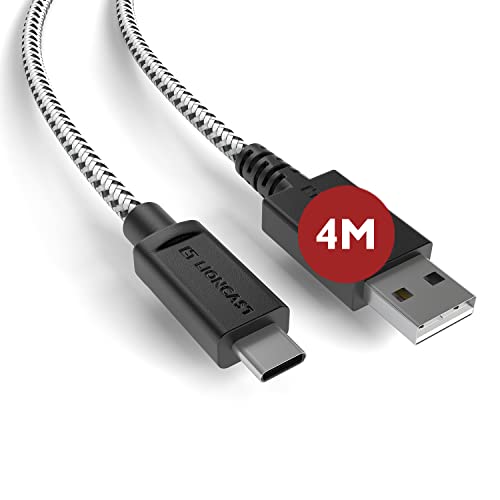 Кабел за зареждане на контролера Lioncast 4m PS5 I Кабел за зареждане от USB-C-USB-A за Playstation 5 I Кабел за контролер Dualsense I Кабел за зареждане на PS 5 с найлон корпус (защита от инфл