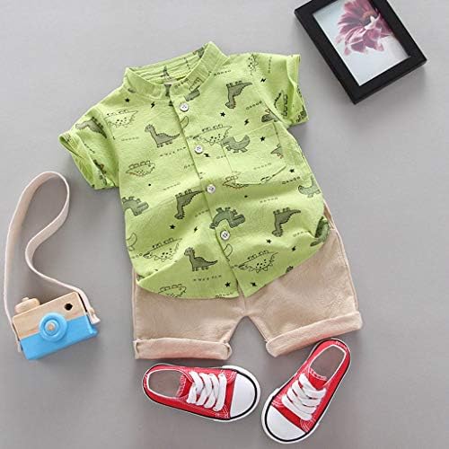 Тениска за деца, Комплект дрехи с Динозавром, Потник + Панталон, Спортни костюми с анимационни герои за момичета и момчета (Зелен,
