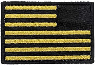 Нашивка с обратната страна на знамето на САЩ - Металик (Златист), Военен кука и контур, 2x3