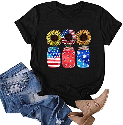 Тениска за Момичета, Памучен Риза с кръгло деколте и деколте Лодка, Графичен Принт Семки, Цвете Блуза за Късна Закуска, Риза Дамски XA