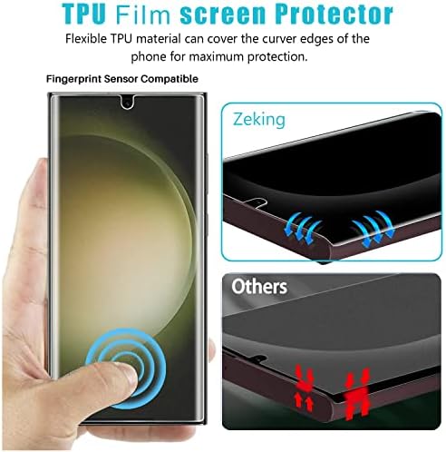 Zeking [3 + 3 опаковки] е Предназначен за Samsung Galaxy S23 Ultra 5G Защитно фолио за екрана от TPU и закалено стъкло за обектива на камерата