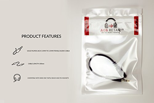 AGS Retail Ltd Съвместим Взаимозаменяеми кабел-адаптер за комуникация в чата за слушалки Turtle Beach, 10 см, Черен, аудио кабел с тънък