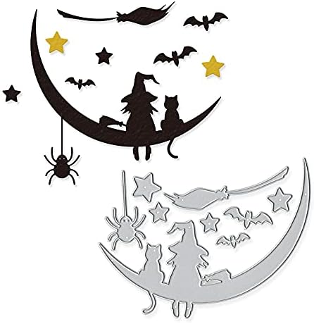 LANGFON на Щанци за рязане на метал Happy Halloween Moon Witch, щанцоване думи на Хелоуин за производство на пощенски картички,