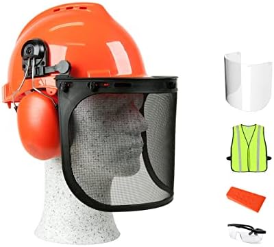 Каска за резачка PROYAMA, с Каска защитна маска и слушалки, Предпазна каска за горското стопанство със система за защита на