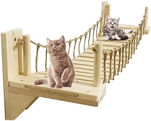 Tingting1992 Мебели за котки Котка Мост Стенни играчка за игри и отдих на Кула от дърво Котешки за домашни любимци - Натурален цвят,