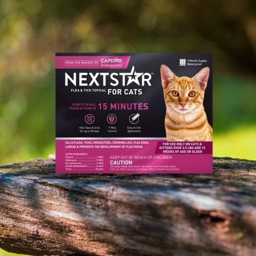 NEXTSTAR Локално лечение и профилактика на бълхи и кърлежи за котки с тегло над 3,5 кг, Бързодействащ, 1 доза