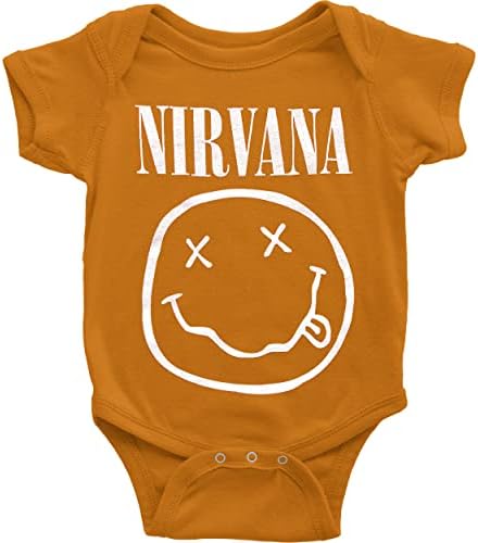 Nirvana Бебе Порасна Бяло Лого на Групата с Смайликом Официален Оранжево от 0 до 24 месеца