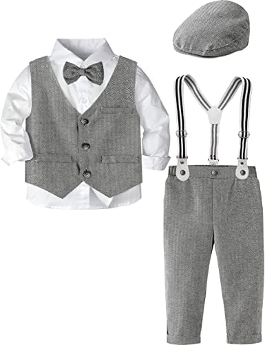 Комплект Джентльменской облекло A & J DESIGN За Малки Момчета, Костюм от 3 теми, Риза, Тиранти и Панталони