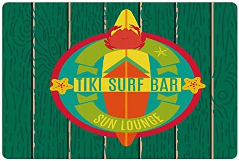 Подложка за домашни любимци Ambesonne Tiki Bar за храна и вода, Подложка за сърфиране Tiki Surf Bar Sun Фоайе, Тема Дъска за