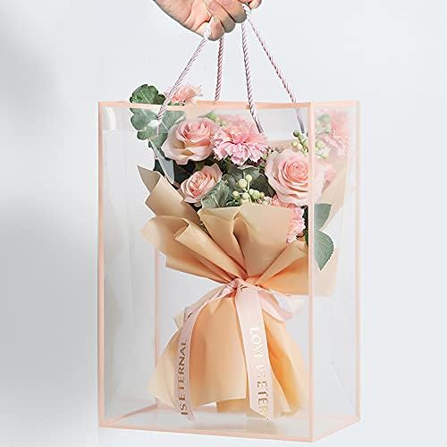 BBJ WRAPS Корея Прозрачна чанта за Букет цветя с дръжка, Водоустойчив Прозрачна чанта за Опаковане на цветя и подаръци за Флористических