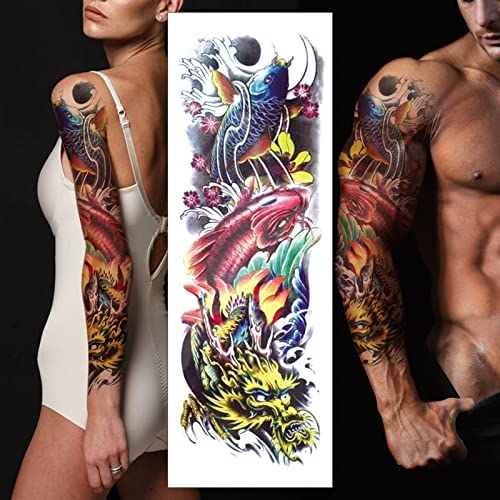 Временна Татуировка С Изображение Акварельной Риба, Секси 3d Стикери с Фалшиви Татуировки, Много Голяма Водоустойчив Татуировка на цялата