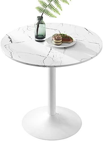 Модерен кръгла маса за хранене 31,5 инча - Кръгла маса с плот от изкуствен мрамор и основа - Стойка - Плот за почивка средата